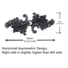 BEZELRY Asymmetric Acanthus Leaf Hook and Eye Cloak Clasp Sew On Fasteners Pack of 4 Pairs 66mm x 28mm Fastened. (Vintage Black)