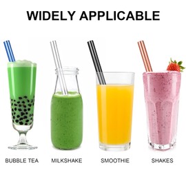 UNOLIGA 12mm Extra Thick Reusable Metal Drinking Straws, 7 Colors Stainless Steel Jumbo Straws for Boba Tea Bubble Tea Milkshake Smoothie, Portable Eco Straws with 2 Cleaning Brushes