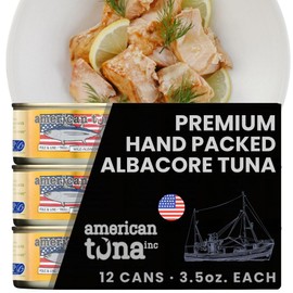 American Tuna Sushi-grade Wild Albacore Tuna Fish - with Sea Salt, MSC Certified, Sustainable Pole Wild Caught Fish - 3.5 oz can | Pack of 12 | Premium Canned Tuna for Health and Flavor Enthusiasts!