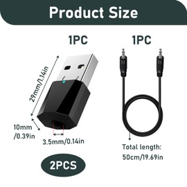 Bluetooth 5.1 USB Adapter Auto, USB Bluetooth Empfänger mit 3,5 mm Klinke, Integriertes Mikrofon, Kabelloses Musikstreaming und Freisprechanrufe für Auto Zuhause Lautsprecher Kopfhörer Tragbare Geräte