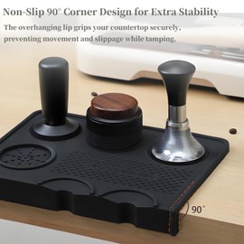 Espresso Tamping Mat Silicone Coffee Tamper Mat with Corner Design, Heat Resistant Non-Slip Coffee Station Pad (Black, Large)