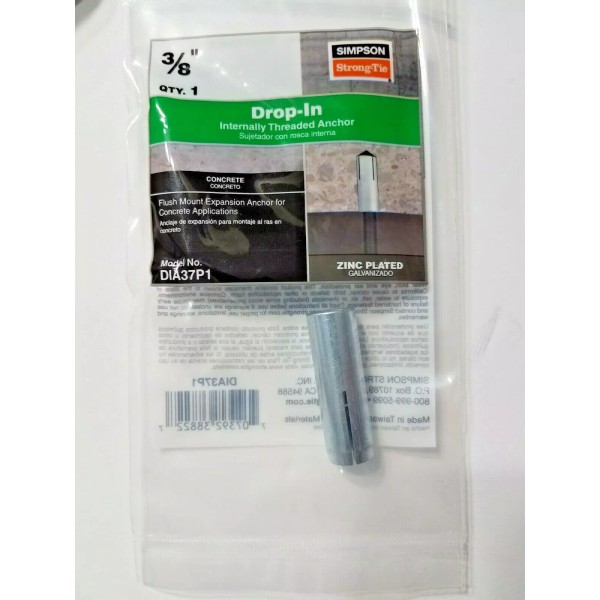 Anchor 1/2" Drop In Internally Threaded Anchor, Zinc Plated, Simpson