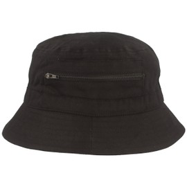 Breiter Bucket Hat | Bucket Hat | Sun Hat - Made of 100% Cotton - with 2 Integrated Pockets - Washable & Foldable, black