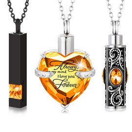 3 Pieces Cremation Urn Necklace for Ashes Keepsake Cremation Jewelry Vertical Bar Zircon Crystal Urn Necklace Urn Stainless Steel Memorial Pendant for Women Men Loved Ones (Yellow Zircon)