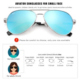Pro Acme Polarized Aviator Sunglasses for Women Men, Petite Aviator Frame for Small Face Women Junior, 52MM (Silver Frame/Blue Mirrored Lens)