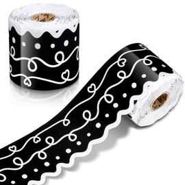 Eaasty 69 ft Bulletin Board Border Classroom Borders Paper Decor Colorful Scalloped Die Cut Trim Teachers Background Border for School Chalkboard Bulletin Board Wall(Black)