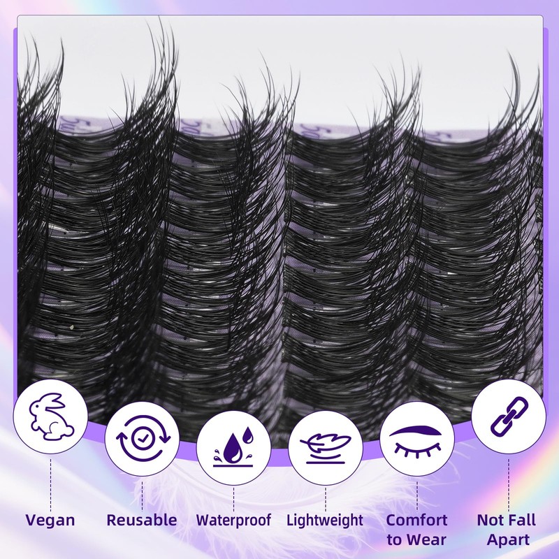 B&Q 5D Fluffy Wispy Cluster Lashes 8-16mm Mix Natural Lash
