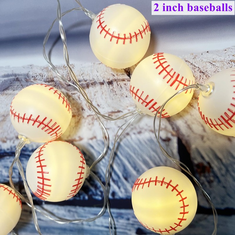 9.8ft Baseball Theme String Lights with Remote,Timer Dimmable Function,USB Powered