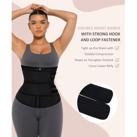 FeelinGirl Waist Trainer for Women Belly Fat Long Torso Sauna Waist Underbust Corset 2 Belts Workout Trimmer Black XS