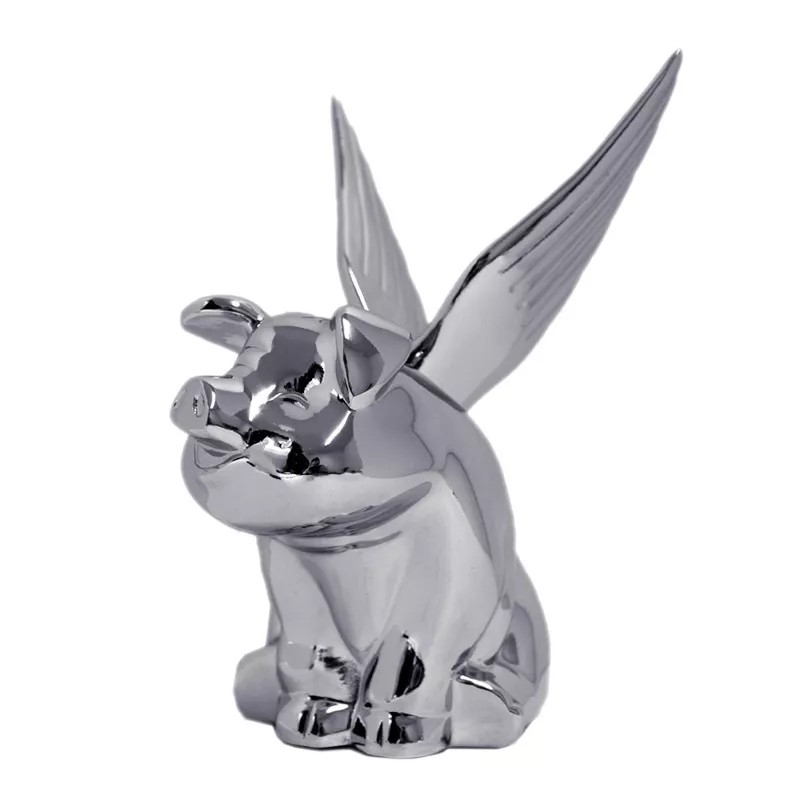 GG Hood Ornament Flying Pig Chrome Metal for Freightliner Peterbilt