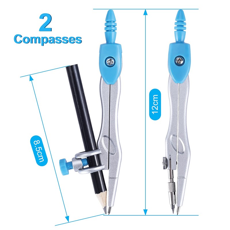 Math Geometry Kit Set 10 Pieces with Shatterproof Storage Box,