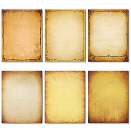 Anzon Mories Realistic Vintage Stationery Paper 102 Pieces - 32lb / 120gsm Heavy Weight Writing Stationary 8.5" x 11", 6 Antique Parchment Design, Printer Friendly, Both Sides Printed, Old Looking
