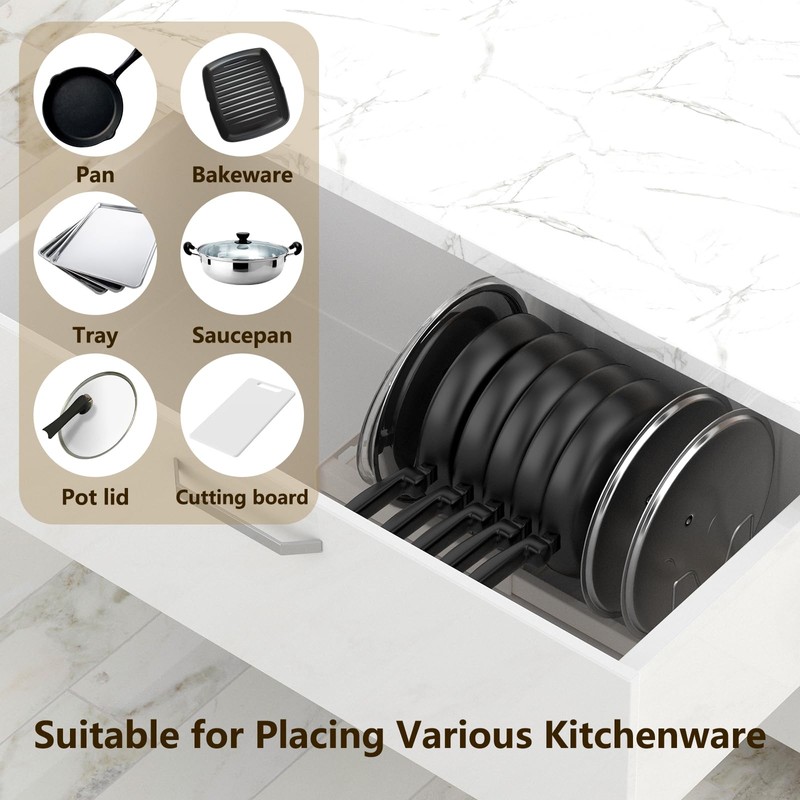 Anhow Pan Organiser, Expandable Pan Holder for Drawer, Lid Holder