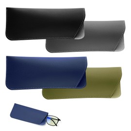 NQEUEPN Pack of 4 Soft Glasses Case, 6.5 x 16 cm, Leather Sunglasses Case, Portable Glasses Case, Soft Bag, Leather Sunglasses Bag for Men and Women (Black, Dark Grey, Dark Blue, Green), Black, dark