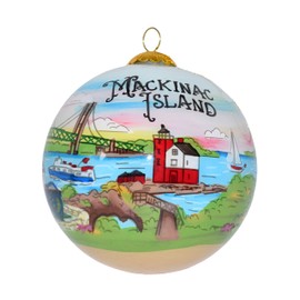 Art Studio Company - Hand Painted Christmas Ornament, Blown Glass, Hanging Tree Ornament, Holiday Decor, Illustration Mackinac Island, Michigan