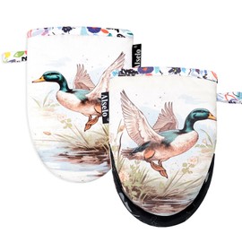 Alselo Mini Oven Mitts,2pk - Silicone Little Kitchen Gloves, Heat Resistant with Non-Slip Grip and Soft Quilted Cotton Lining for Safe Backing Cooking Barbecue (Darkgray, Duck)