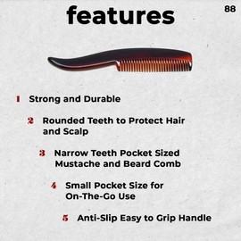 Speert #88 Handmade Narrow Tooth Mustache Beard Comb Small Tortoise Havana Acetate Thick Coarse Fine Short Pocket Sized Facial Hair Grooming Tangle Free Beard Straightener Growth Care Styling Wet Comb