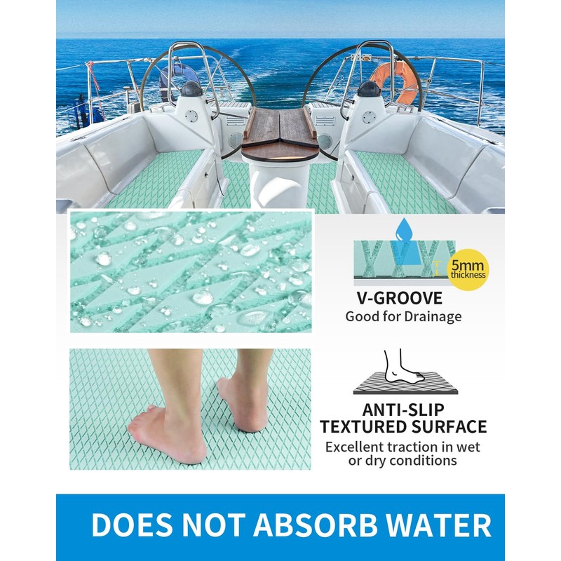 OCEANBROAD Self-Adhesive 96''x23.5'' Boat Flooring Non-Slip Diamond Pattern EVA Foam