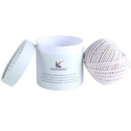 KONMAY 1.5mm 100% Cotton Cooking String – 150m Butcher Twine, Baker Twine for Trussing, Roasting, Grilling, Tying Meat, Herbs & Sausages, Eco-Friendly Biodegradable Paper Box with Feed Hole