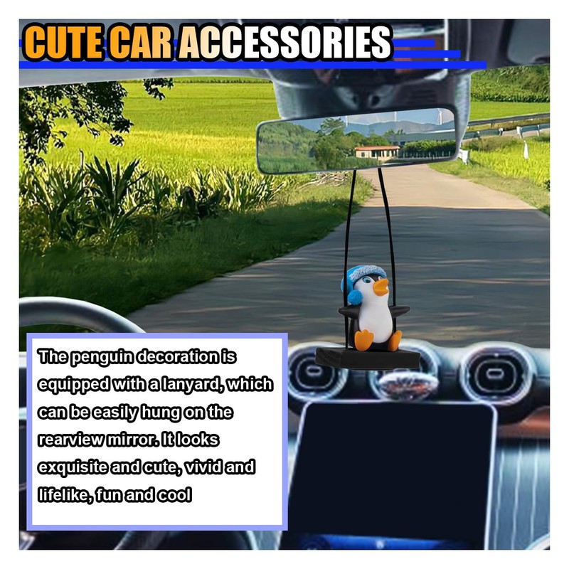 Swinging Penguin Car Pendant, Car Rear View Mirror Charm Decoration,