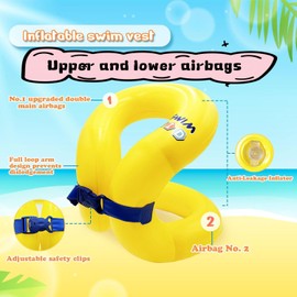 Toddler Swim Vest-Kids Swim Floaties for 5-12Yrs, 50-90 lbs, Portable Inflatable Pool Floats with Adjustable Safety Buckle and Double Surround Air Bag (Yellow, M(for Weight:50-90lbs))