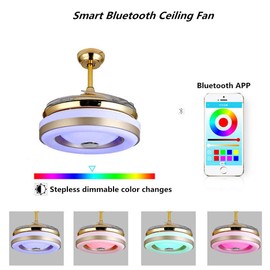 efperfect 42'' Modern Ceiling Fan with Lights Bluetooth Music Player Ceiling Fans Dimmable 7 Light Color Changes Fandelier Smart Lighting Fixture, Silent Motor with LED Kits Included (42" Fancy)
