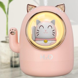 Lucky Cat humidifier, with LED Nightlights, Cute Animal Decor Warm Light Night Light for Bedroom Office, 400ML Desk Humidifiers, Quiet , 2 Mist Modes, for Room