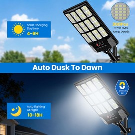 JWT 2 Pack Solar Street Lights Outdoor Waterproof, Commercial Solar Flood Lights 6500K LED Dusk to Dawn Solar Powered Security Light Motion Sensor with Remote Control for Yard, Parking Lot, Outside