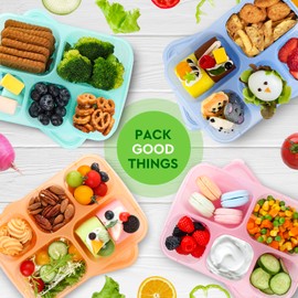 Lunbxx Bento Lunch Boxes - Reusable 5-Compartment Food Lunchables Containers, Snack Boxes For Adults Container for School, Work, and Travel, Set of 4 (Pastels)