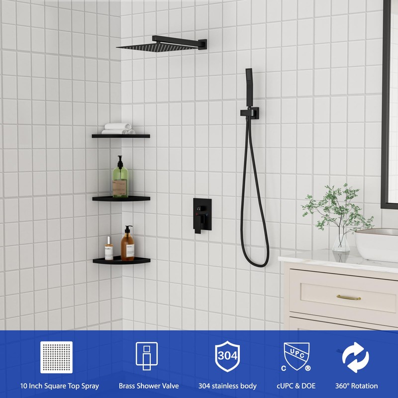 Dcolora 10 In. Rainfall Shower System with Handheld, Matte Black
