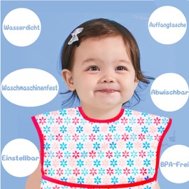 norinori Bib Baby Toddler Bib Waterproof Short Sleeve Bib Feeding Bib Apron with Built-in Pocket for 6-48 Months Boys Girls / Toddlers, Colour 1