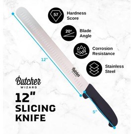 Butcher Wizard Slicing Knife 12" – Brisket and Carving Knife with Granton Edge for BBQ, Turkey, Ham, Prime Rib, and Precise Meat Cutting