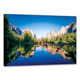 SKASNFAI Yosemite National Park Canvas Wall Art Forest Artwork Blue Lake Picture Prints Framed Home Decor for Bedroom Living Room (24x36 inch)