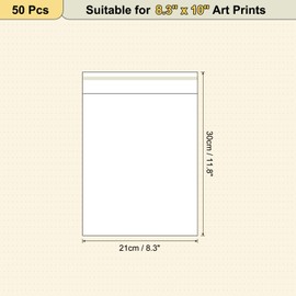 sourcing map 11.8"x 8.3" Acid-Free Picture Sleeve, 50 Pack Crystal Clear Photo Sleeves Storage Bags Transparent Sealing Bag for 8"x 10" Art Prints, Pictures, Photos, Frame Mats Mattes