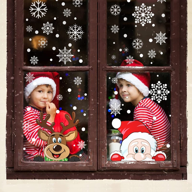 FINGOOO Christmas Window Stickers, Peeping Santa and Rudolph Window Clings