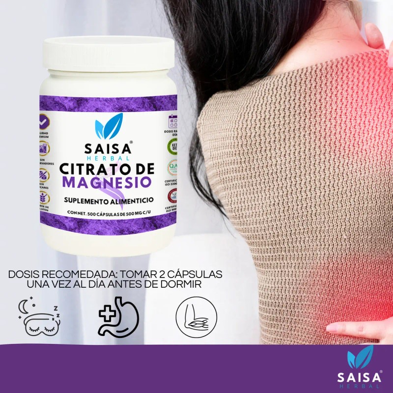 Citrato Magnesio Puro 500 Cápsulas Suplemento Alimenticio Alta Biodisponibilidad Sabor