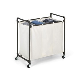 Real Home Innovations 028-28003 Modern Industrial Style 3 Section Laundry Sorter, 33.24” W x 17.10” D x 30.50”H, Satin Pewter