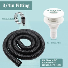 Seamaka 3/4 Inch Bilge Pump Hose Dia Plumbing Kit,Bilge Pump Installation Kit-6 FT Premium Quality Kink-Free Flexible PVC Hose (Black),3/4 Inch ABS Thru-Hull Fitting,2 Hose Clamps