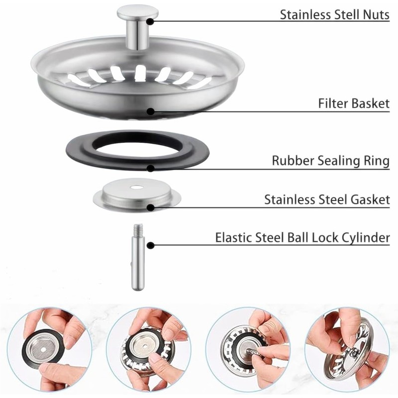 2 Pcs Kitchen Sink Strainer,Sink Drain Stopper,Stainless Steel Kitchen Sink
