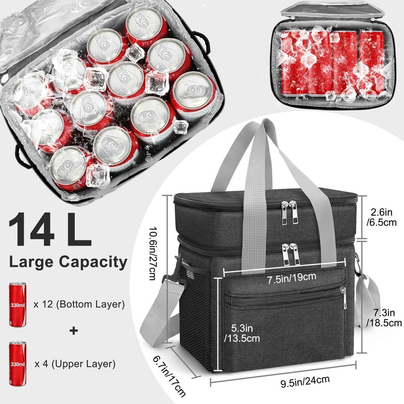 EEEKit 14L Double Deck Insulated Lunch Bag, Leakproof Cooler Bag