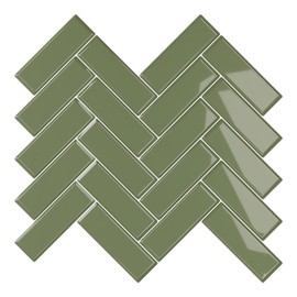VEELIKE 12 Sheets Herringbone Peel and Stick Backsplash Tile Olive Green Stick on Backsplash Tiles for Kitchen Waterproof Peel and Stick Wall Tiles for Bathroom Shower Wall Fireplace Renter 12''x12''