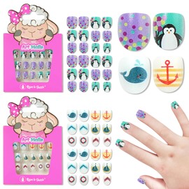 3-6 Years Kids Press on Nails, 48 Pieces (2 Packs) Soft Fake Nails for Toddlers & Little Girls, Safe Reusable Stick on Nails, Cute Full Cover Glitter Nails for Preschoolers, Easy to Apply Nail Art