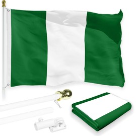 G128-6 Feet Spinning Flagpole (White) Nigeria 150D Flag Brass Grommets Printed 3x5 ft (Flag Included) Aluminum Flag Pole