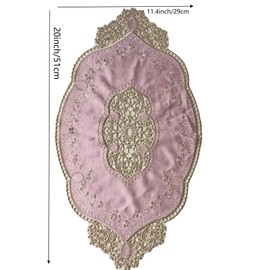 GorinsKani 20''x11.4''Retro Oval Doilies placemat, Elegant Velvet Placemats Vase Mats Embroidery Dresser Scarf for Table Kitchen Dining Tabletop Decoration (Pink)