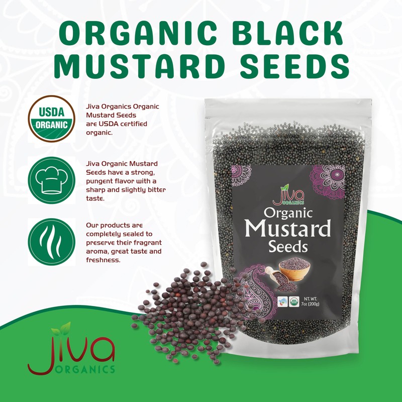 Jiva Organics Organic Black Mustard Seeds 7oz - Non-GMO, Gluten