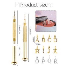 Kalolary Abalorio de uñas colgante de letra, piercing 3D del alfabeto de aleación de diamantes de imitación con herramienta de perforación de uñas, taladro de mano para decoración de uñas de cumpleaños