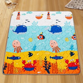 TreeBud Baby Play Mat - Thicken 50x50 Inch Soft Foam Crawling Mat for Playpen & Floor, Non-Slip Waterproof Playmats for Infants & Toddlers, Portable Foldable & Machine Washable, Ocean World