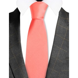 GUSLESON Classic Men's Ties Silk Coral Pink Tie Solid Wedding Tie for Men (0791-08)