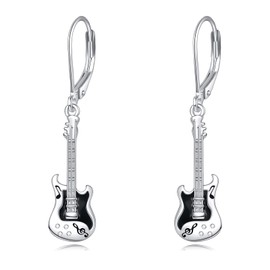 YFN Guitar Earrings Sterling Silver Dangle Drop Music Earrings for Women Girls Music Gifts Guitar Jewellery for Guitar Players Guitar Lovers, Sterling Silver, No Gemstone