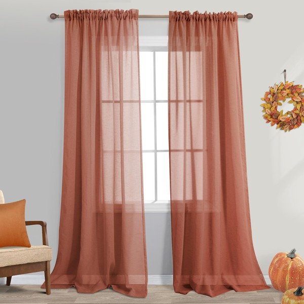 KOUFALL Burnt Orange Curtain Panels for Living Room Semi Sheer